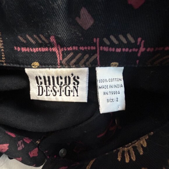 Chico's Design Womens Aztec Print Beaded Jean Jacket Size 2 Black Button Front - Picture 3 of 7